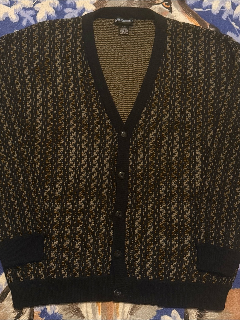 Jantze Black & Tan Patterned Men’s Cardigan Sweater